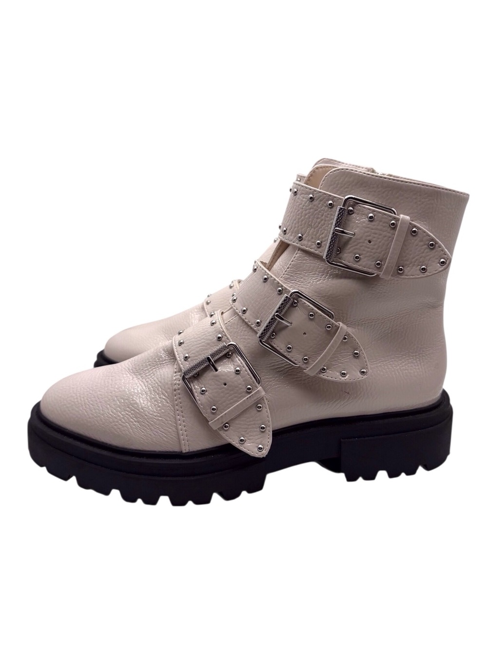 Steve Madden Alaine studded buckle lug soled cream white ankle boot women’s 8.5